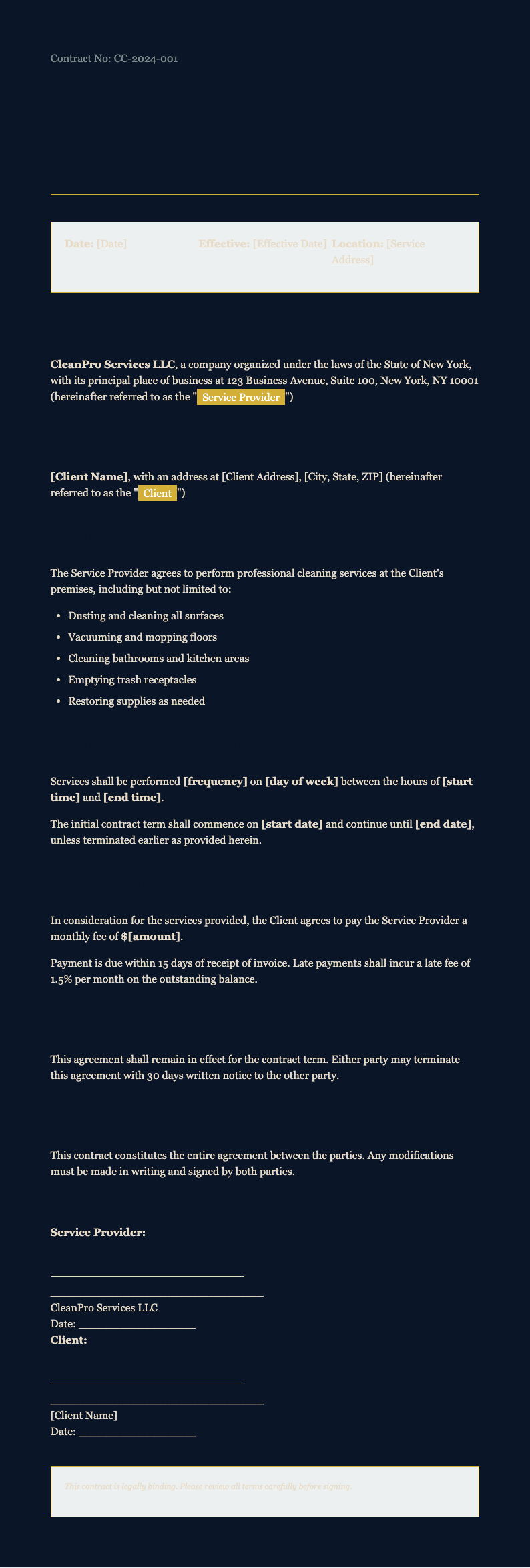 Luxury dark cleaning contract